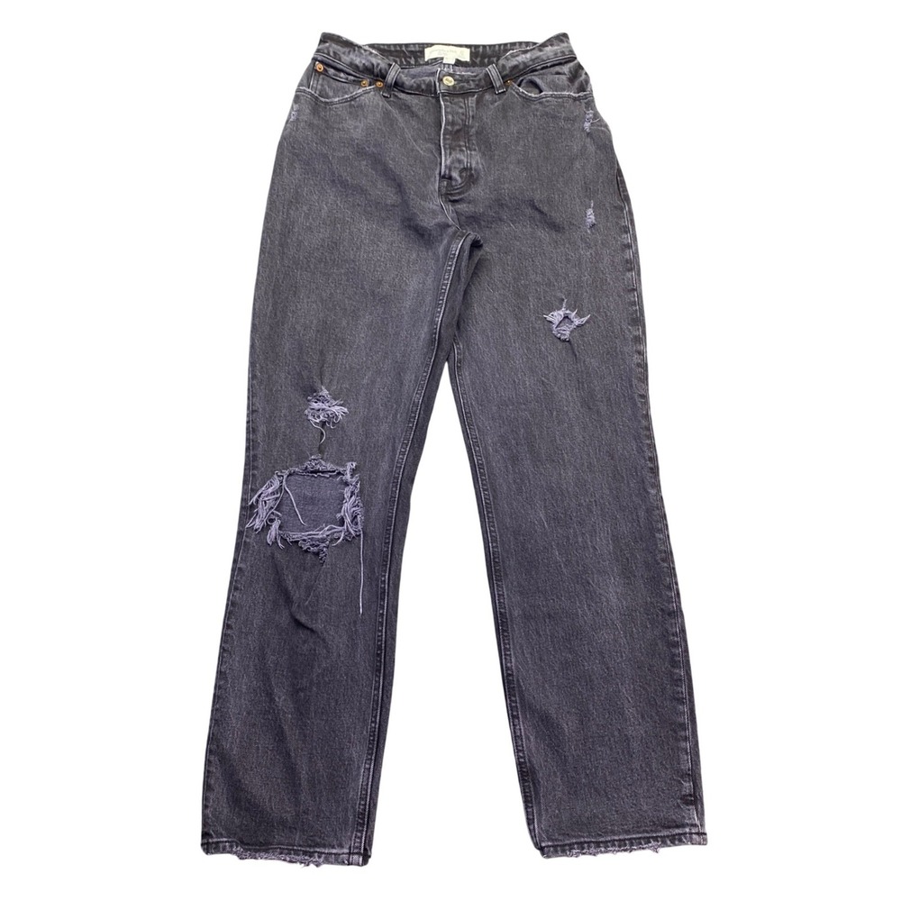 Abercrombie & Fitch The Dad High Rise Distressed Straight Jeans Black 27/4 Reg